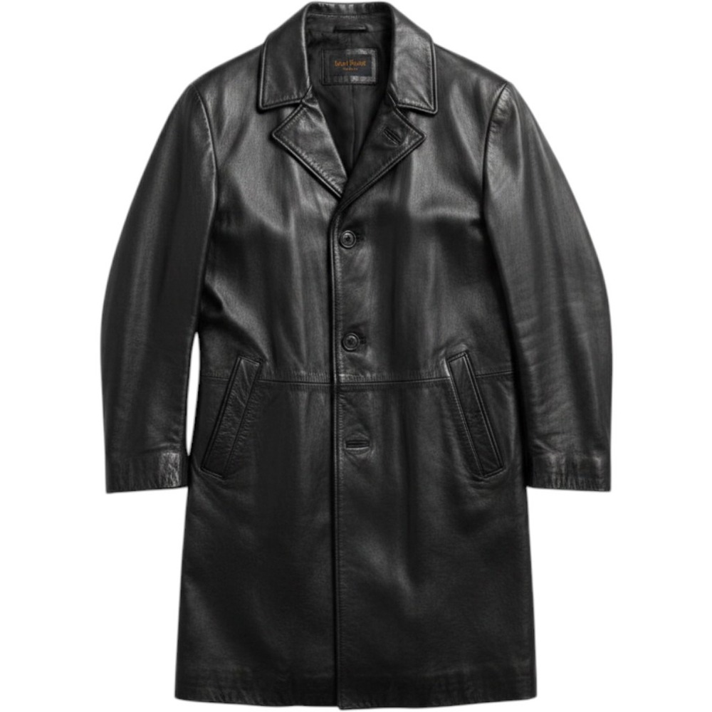 Middlebrook Park Mens Black Genuine Leather Car Coat Jacket Size L Vintage Style